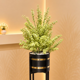 Artificial Green Blossom Plant with Black &amp; Gold Metal Stand