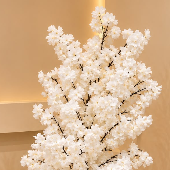 Artificial White Blossom Tree with Textured White Planter