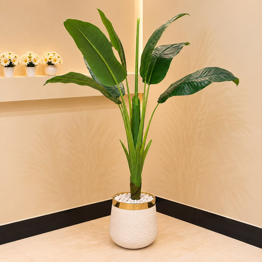 Artificial Bird of Paradise Plant with White &amp; Gold Planter