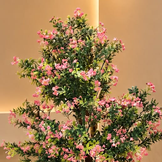 Artificial Pink Blossom Tree with White &amp; Gold Planter