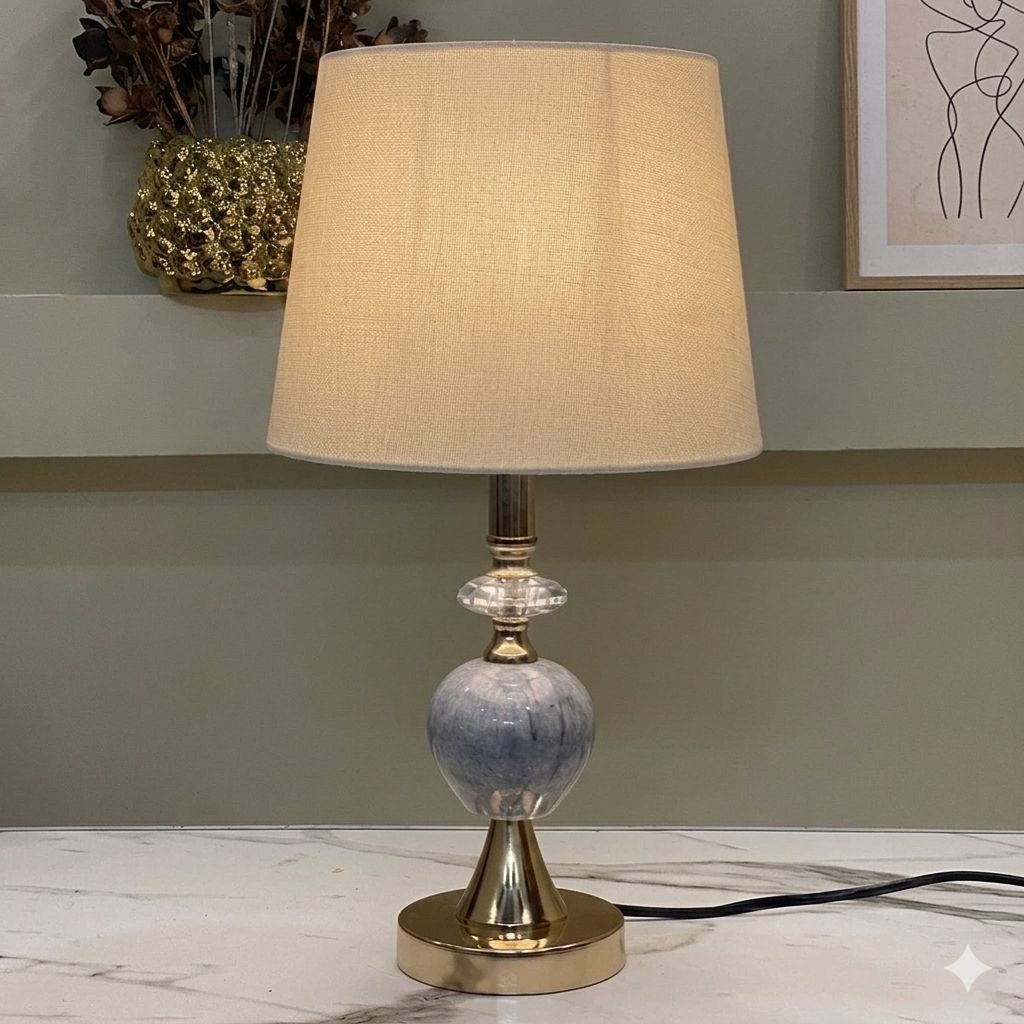 Marble Ball Crystal Table Lamp Pair