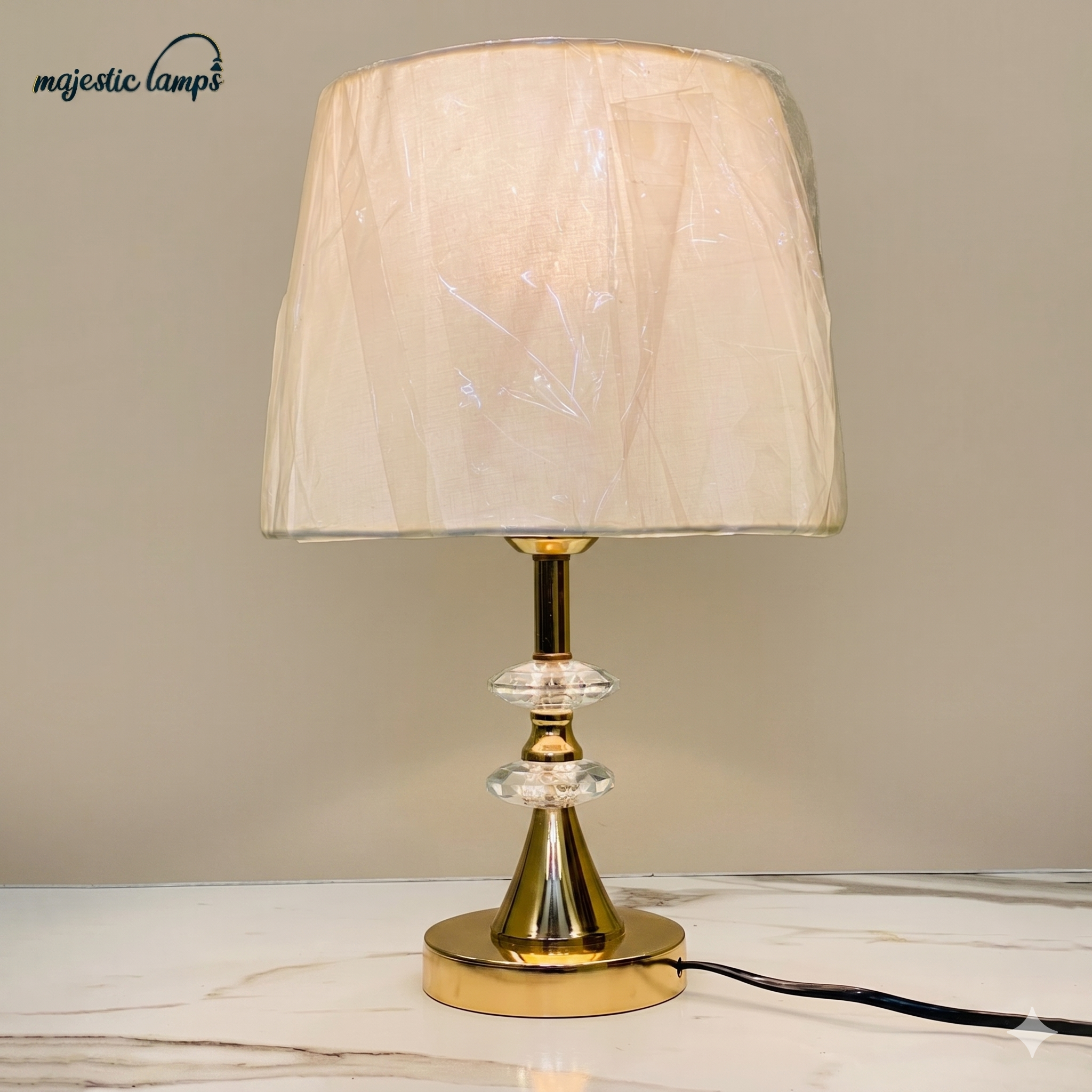 Double Tier Crystal Table Lamp Pair